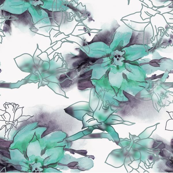 Green Floral Watercolor Pattern — original textile pattern for floral licensing