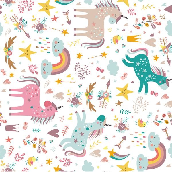 Unicorn Rainbow Pattern — original textile pattern for nursery licensing