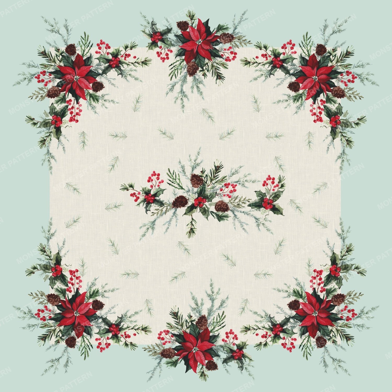 Christmas Floral Border Pattern — original textile pattern for tabletop licensing
