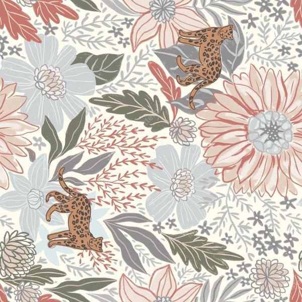 Floral Animal Repeat Pattern — original textile pattern for floral licensing