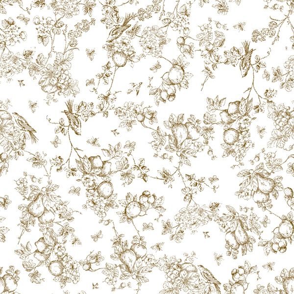 Sepia Toile Pattern — original textile pattern for botanical licensing