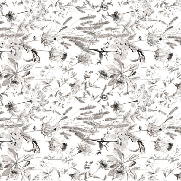 Monochrome Botanical Repeat — original textile pattern for botanical licensing