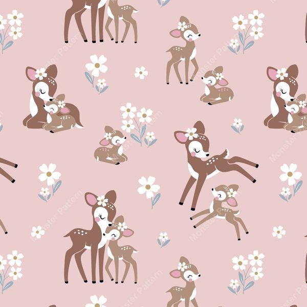 Deer and Floral Pattern — original textile pattern for nursery licensing
