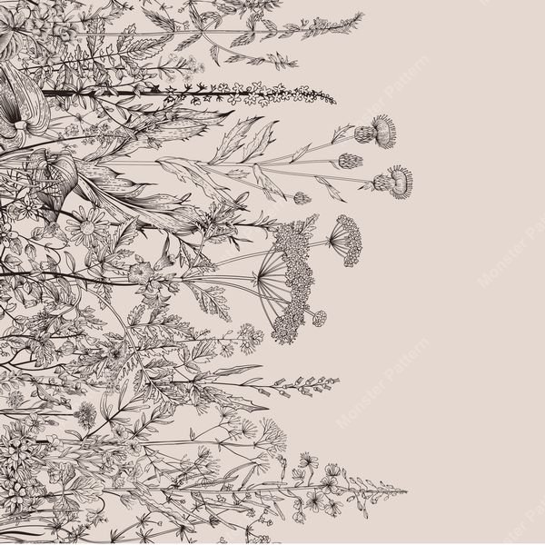 Botanical Line Art Pattern — original textile pattern for botanical licensing