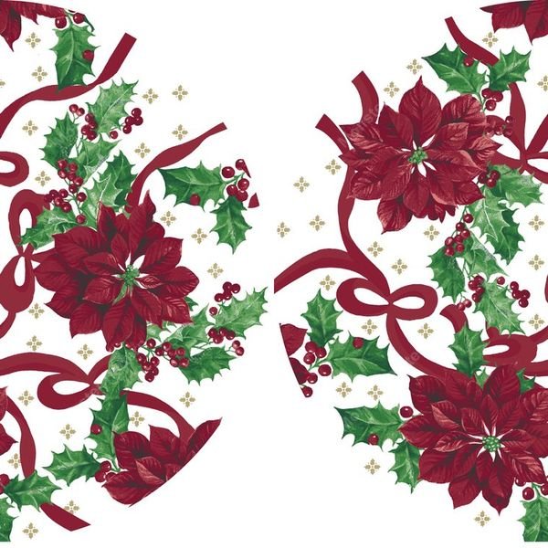 Poinsettia and Holly Repeat — original textile pattern for tabletop licensing