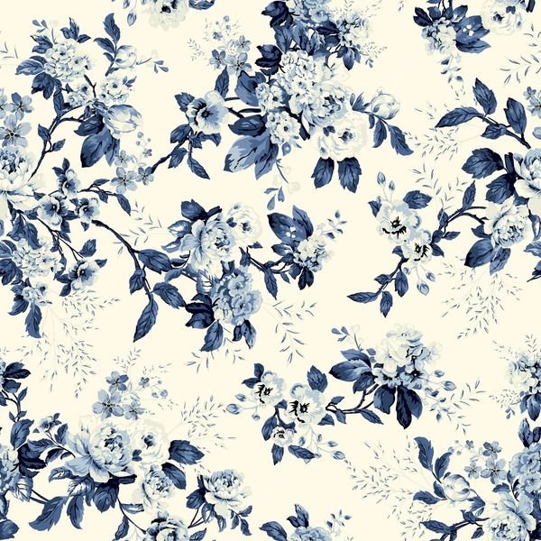 Blue Floral Repeat Pattern — original textile pattern for floral licensing