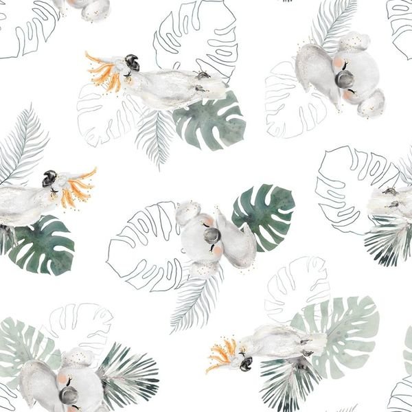 Watercolor Koala & Leaf Pattern — original textile pattern for botanical licensing