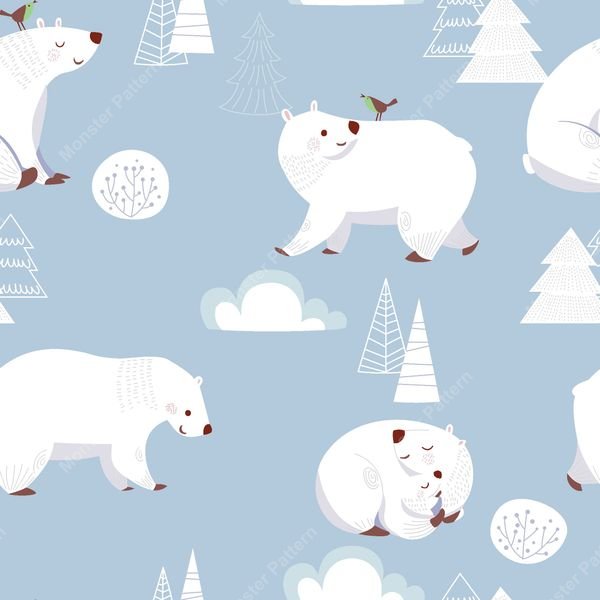 Polar Bear Winter Pattern — original textile pattern for nursery licensing