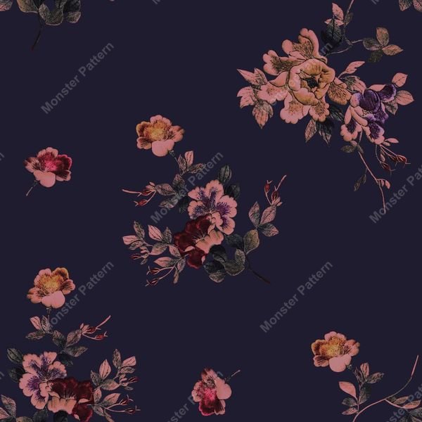 Dark Floral Repeat Pattern — original textile pattern for floral licensing