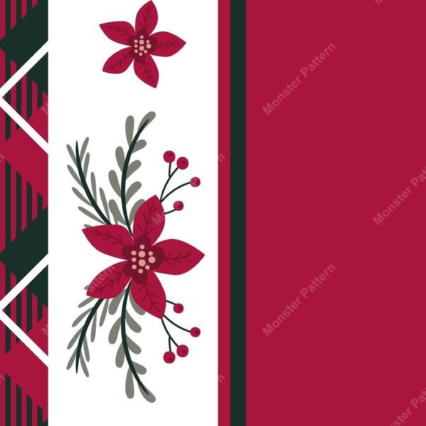 Plaid and Floral Border — original textile pattern for tabletop licensing