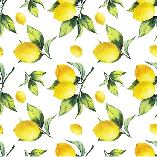 Lemon Branch Repeat Pattern — original textile pattern for botanical licensing