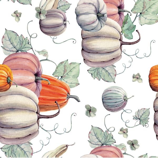 Watercolor Pumpkins Pattern — original textile pattern for botanical licensing