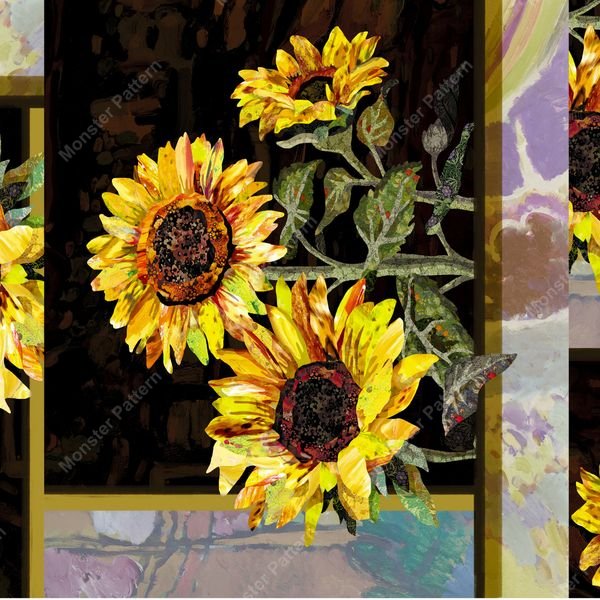 Sunflower Patchwork Repeat — original textile pattern for floral licensing