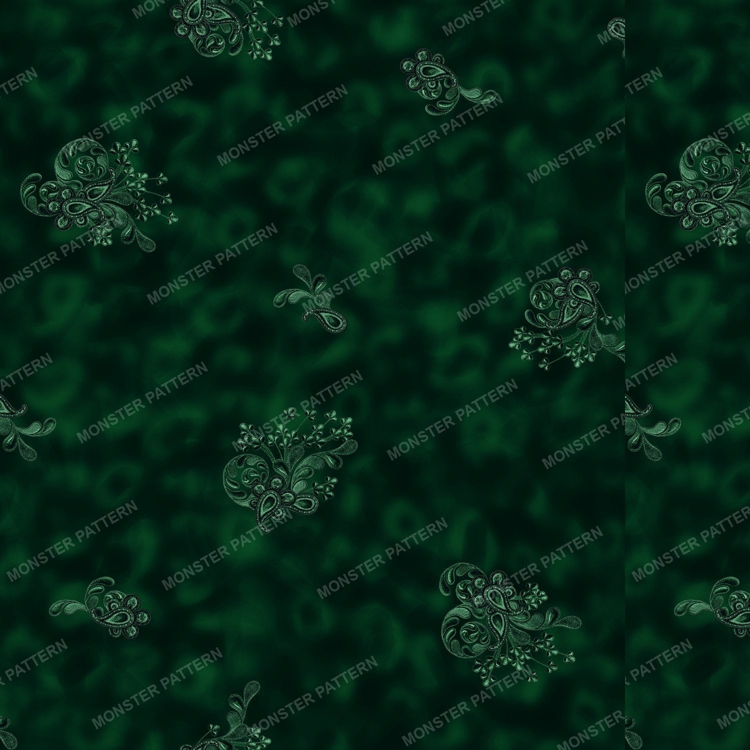 Dark Green Floral Motifs — original textile pattern for floral licensing