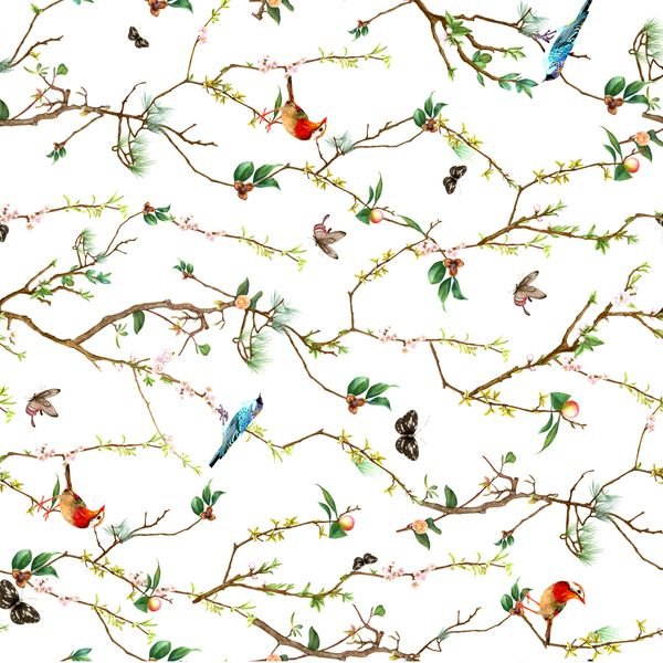 Birds and Branches Pattern — original textile pattern for nursery licensing