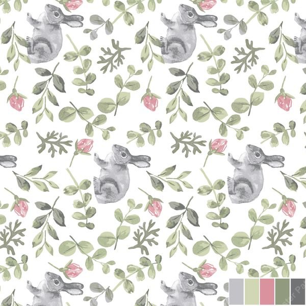 Watercolor Bunny Floral Pattern — original textile pattern for nursery licensing