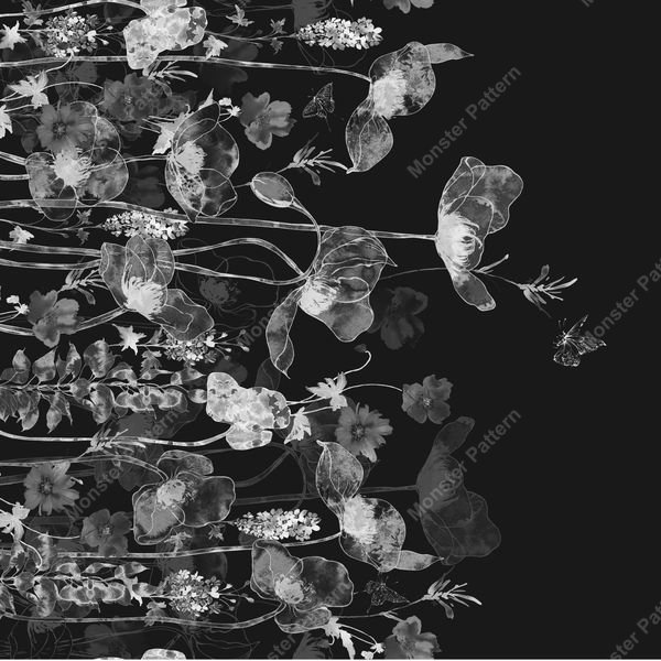 Monochrome Floral Watercolor — original textile pattern for nursery licensing