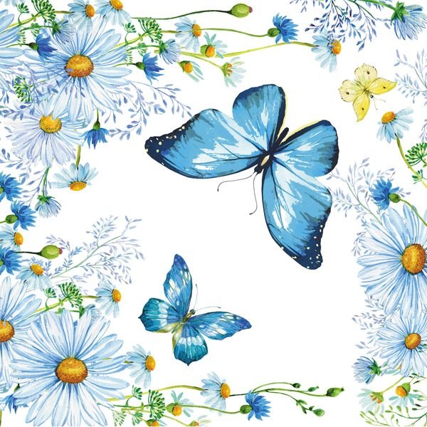 Blue Butterfly Floral Pattern — original textile pattern for nursery licensing