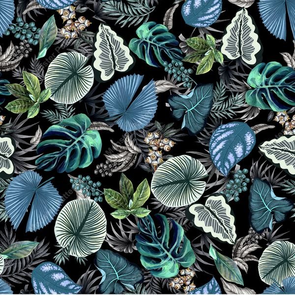 Tropical Leaves Repeat Pattern — original textile pattern for botanical licensing