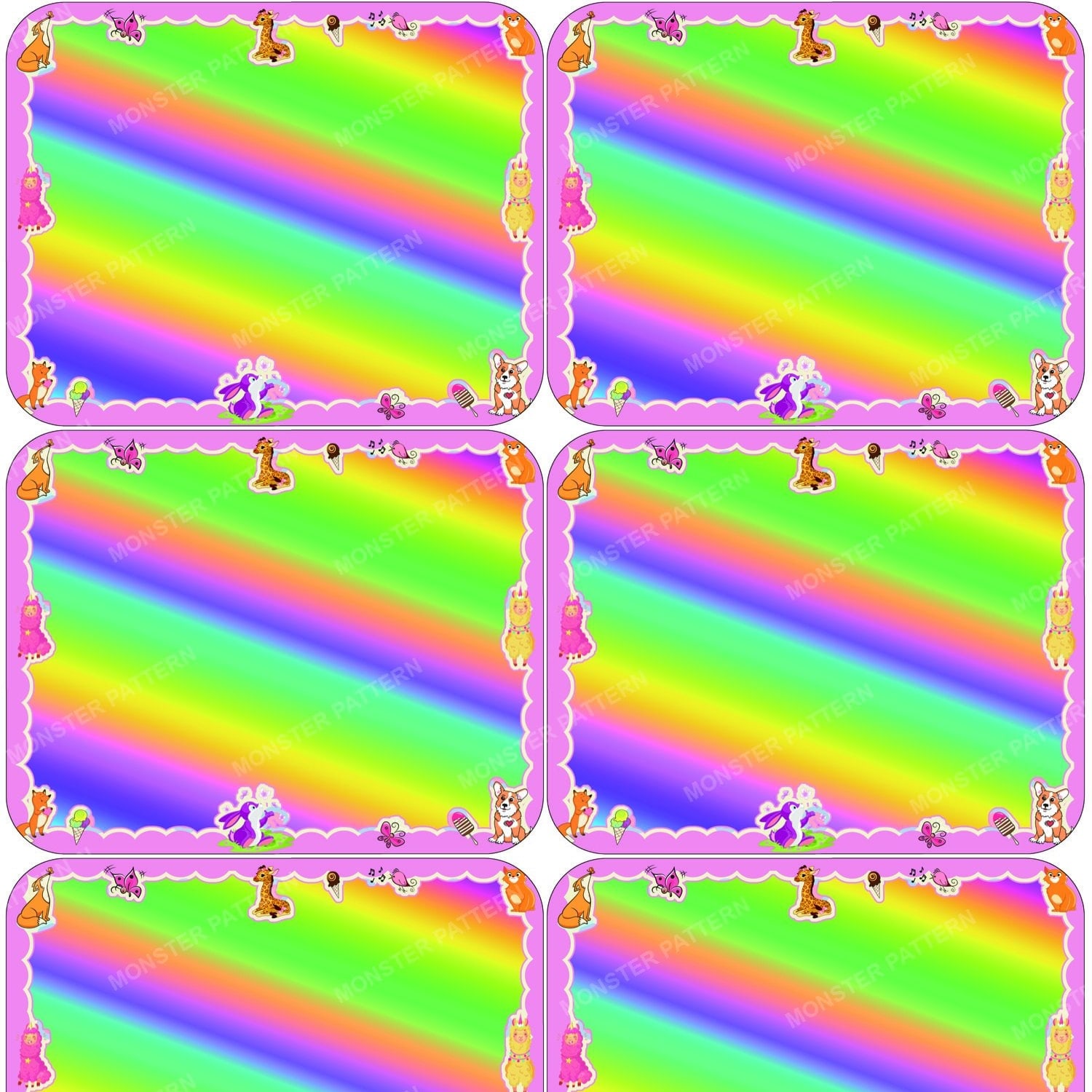 Rainbow Border with Cartoon Animals — original textile pattern for nursery licensing