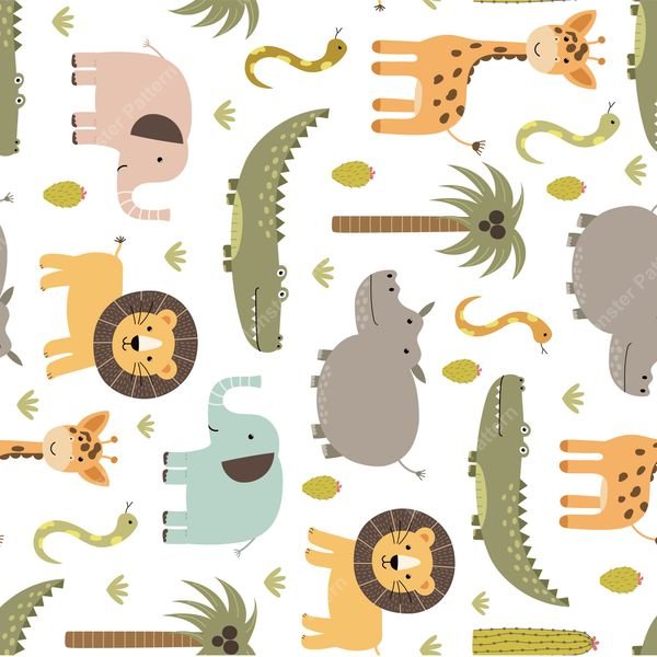 Cartoon Safari Animals — original textile pattern for nursery licensing