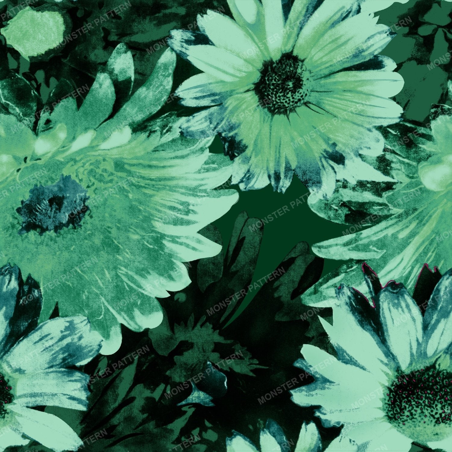 Green Floral Repeat Pattern — original textile pattern for floral licensing