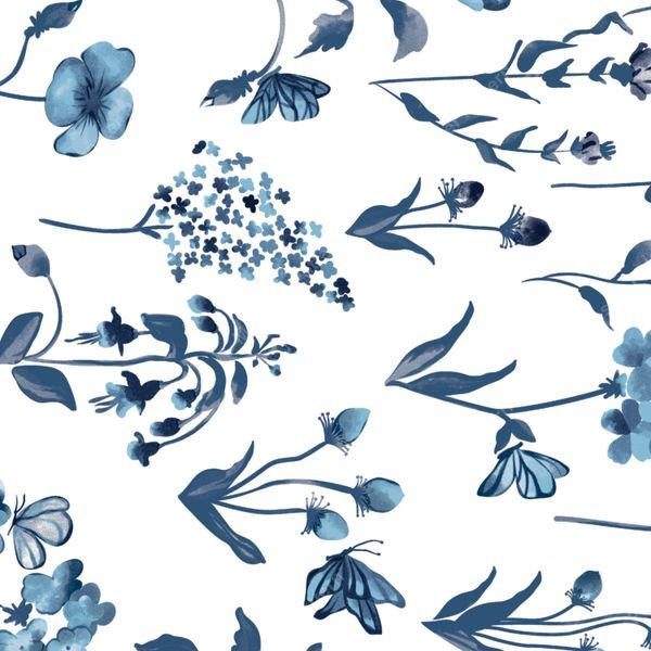 Blue Watercolor Floral Pattern — original textile pattern for nursery licensing