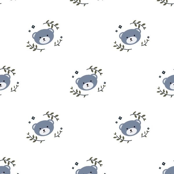 Blue Bear Floral Repeat — original textile pattern for nursery licensing