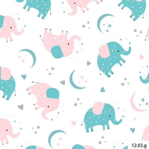 Elephant Celestial Pattern — original textile pattern for nursery licensing
