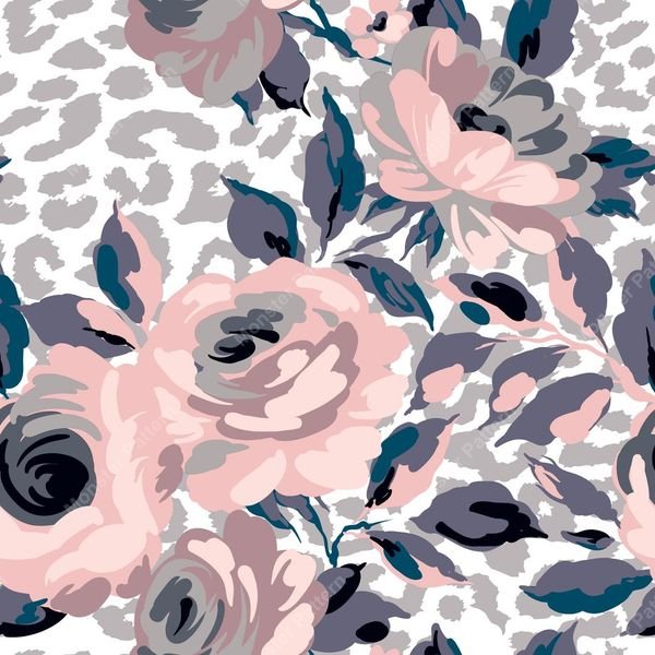 Pink Floral on Leopard — original textile pattern for floral licensing