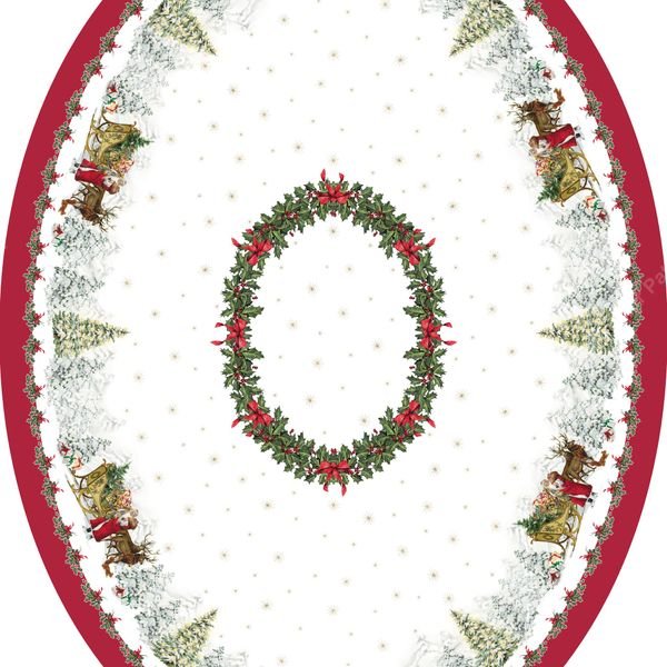 Oval Holiday Tablecloth Pattern — original textile pattern for tabletop licensing