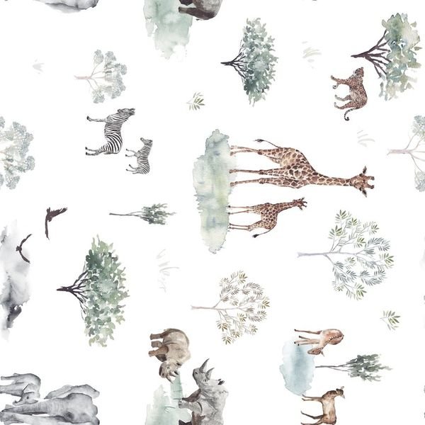 Watercolor Safari Animals — original textile pattern for nursery licensing