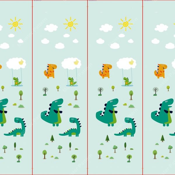 Dinosaur Swing Scene Repeat — original textile pattern for nursery licensing