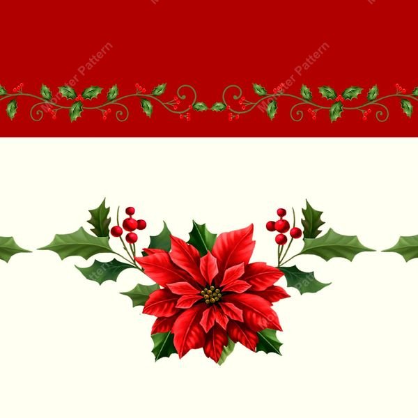 Christmas Poinsettia Border — original textile pattern for tabletop licensing