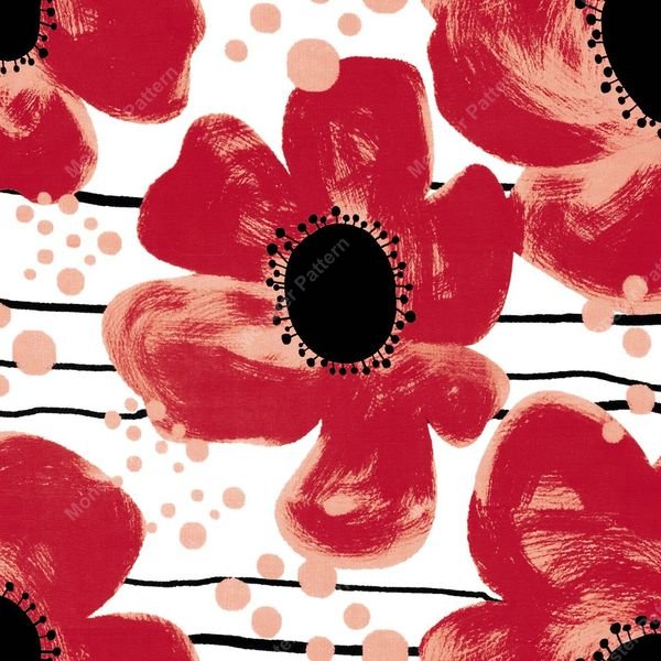 Red Poppy Repeat Pattern — original textile pattern for floral licensing