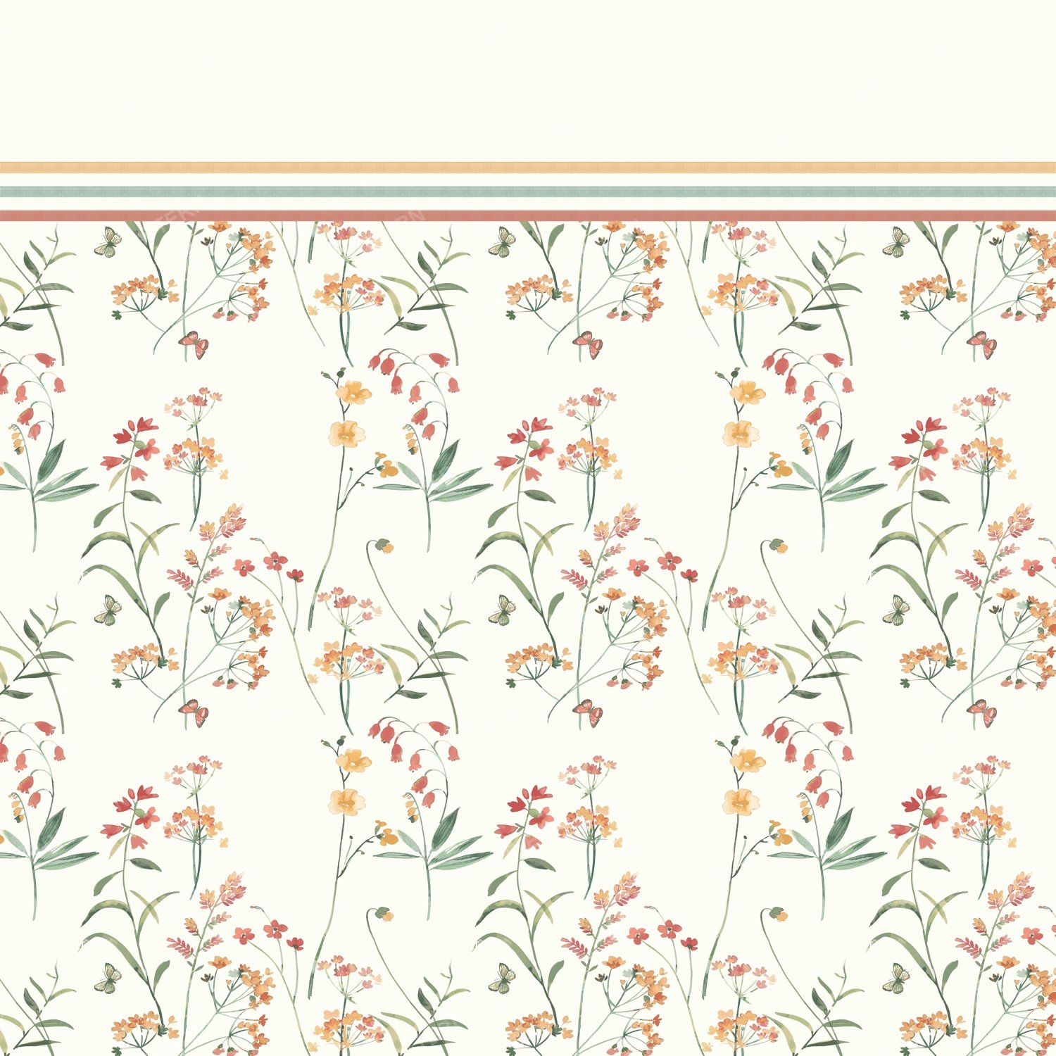 Floral Stripe Border Pattern — original textile pattern for nursery licensing