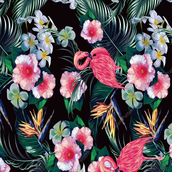 Tropical Flamingo Floral — original textile pattern for floral licensing