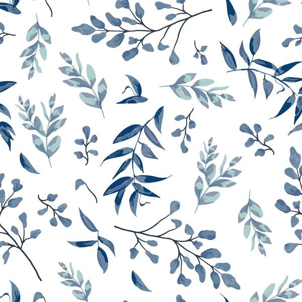 Blue Watercolor Leaves Pattern — original textile pattern for botanical licensing