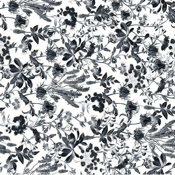 Monochrome Botanical Repeat — original textile pattern for botanical licensing