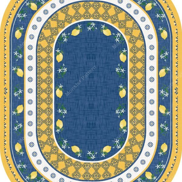 Oval Lemon Border Rug — original textile pattern for botanical licensing