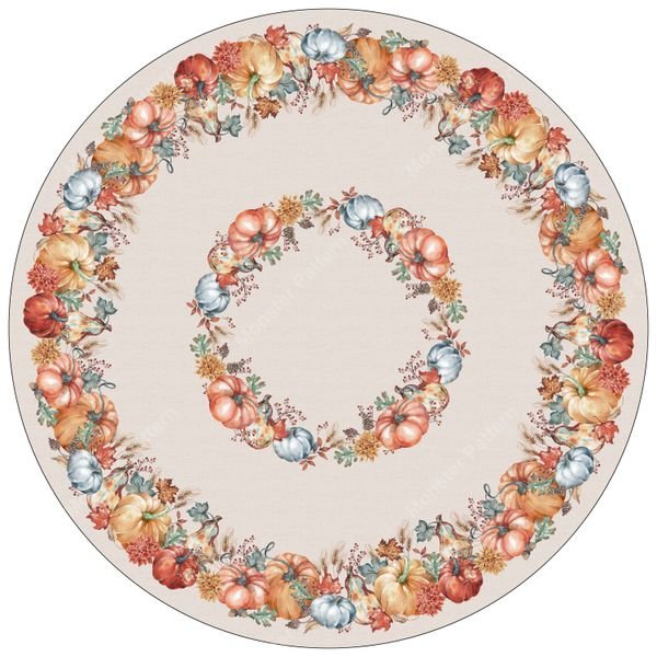 Pumpkin Wreath Border Pattern — original textile pattern for tabletop licensing