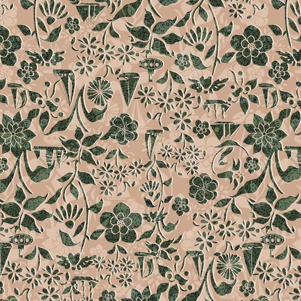 Green Floral on Beige — original textile pattern for floral licensing