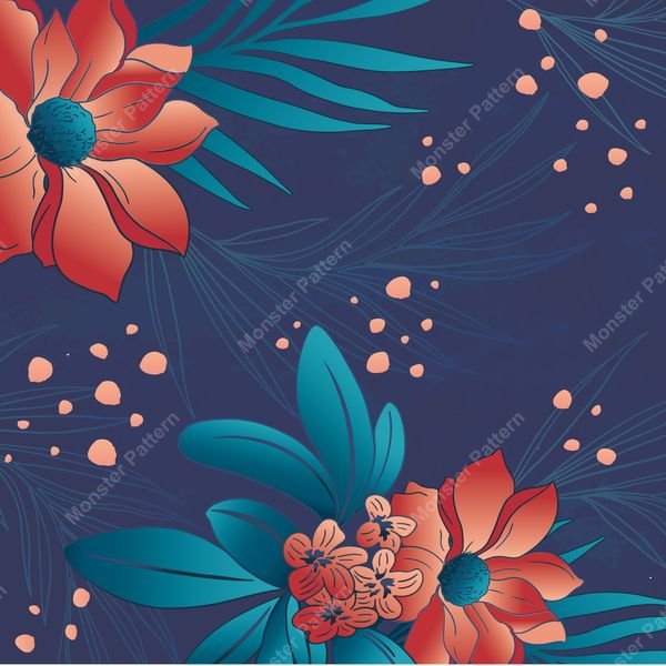 Red Floral on Blue — original textile pattern for floral licensing