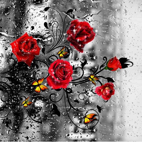Red Roses with Butterflies — original textile pattern for nursery licensing