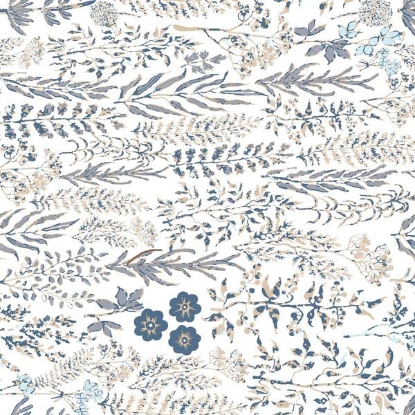Blue Botanical Repeat Pattern — original textile pattern for botanical licensing