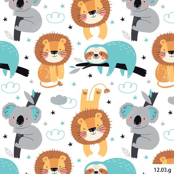 Cute Animal Repeat Pattern — original textile pattern for nursery licensing