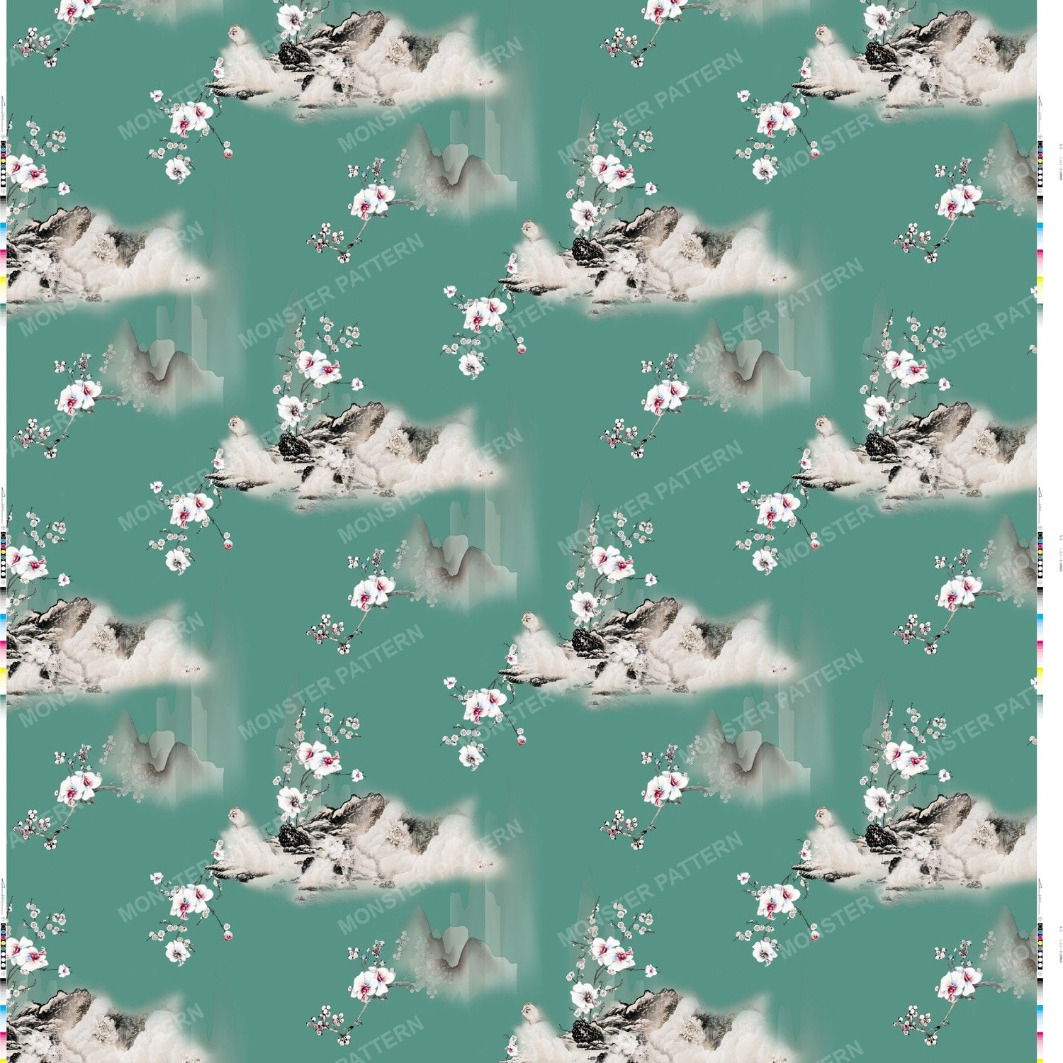 Teal Floral Cloud Pattern — original textile pattern for nursery licensing