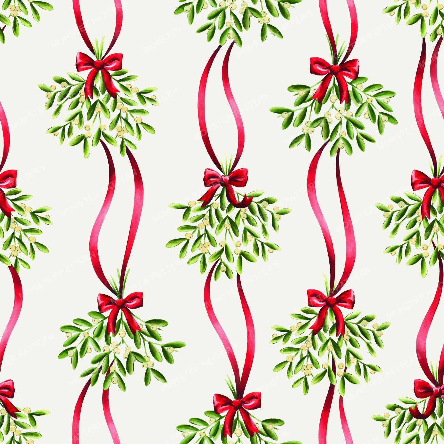 Mistletoe Ribbon Pattern — original textile pattern for tabletop licensing