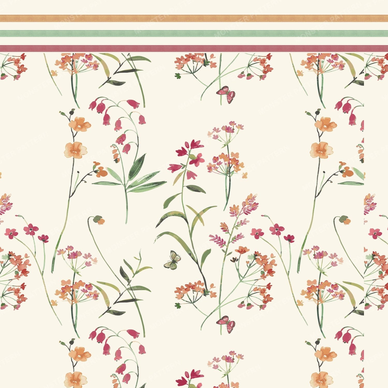 Watercolor Floral Repeat — original textile pattern for nursery licensing