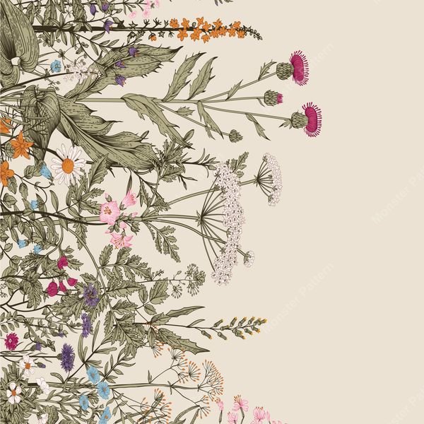 Wildflower Botanical Repeat — original textile pattern for botanical licensing